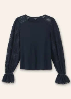 ME+EM Antique Lace Sleeve Layering Top Navy/Black