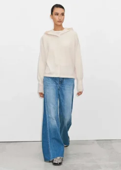 Outlet ME+EM Cashmere Drop Shoulder Box Crop Hoody Natural Cream