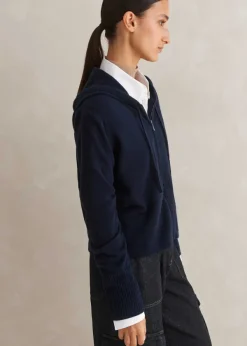 Online ME+EM Cashmere Relaxed Fit Box Zip Hoody Navy
