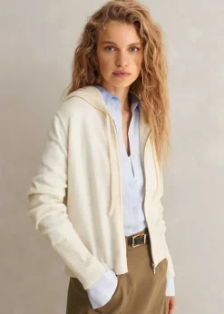 Clearance ME+EM Cashmere Relaxed Fit Box Zip Hoody Natural Cream