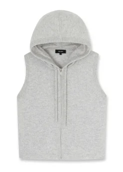 New ME+EM Cashmere Sleeveless Relaxed Zip Hoody Silver Grey