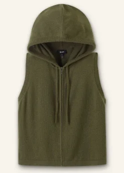 Online ME+EM Cashmere Sleeveless Relaxed Zip Hoody Khaki