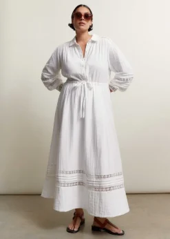 Hot ME+EM Cheesecloth Drawstring Maxi Dress Soft White