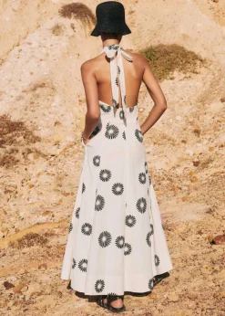 Clearance ME+EM Cheesecloth Modern Daisy Print Maxi Dress Cream/Black