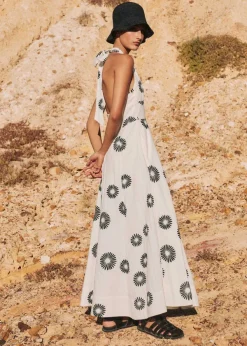 Clearance ME+EM Cheesecloth Modern Daisy Print Maxi Dress Cream/Black