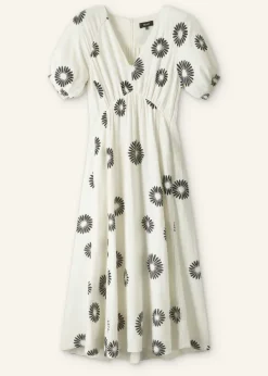 Hot ME+EM Cheesecloth Modern Daisy Print Midi Dress Cream/Black