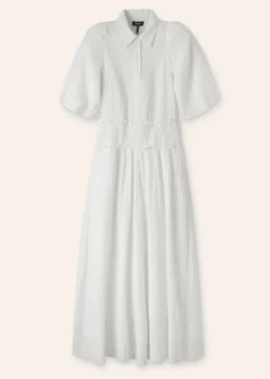 Sale ME+EM Cheesecloth Shirred Maxi Shirt Dress Soft White
