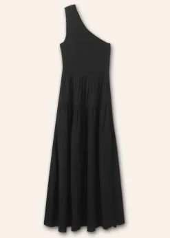 Clearance ME+EM Cheesecloth Shirred One Shoulder Maxi Dress Black