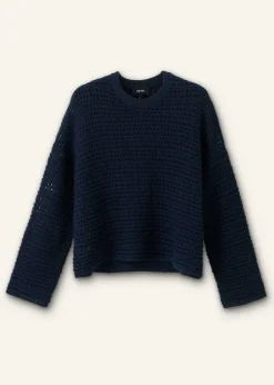 ME+EM Chunky Cotton Open Stitch Box Jumper Navy