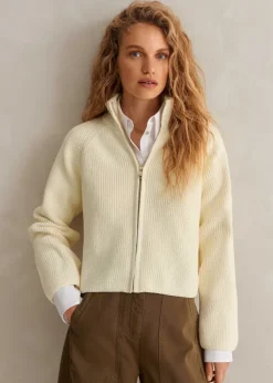 Online ME+EM Chunky Cotton Rib Zip Through Cardigan Cream