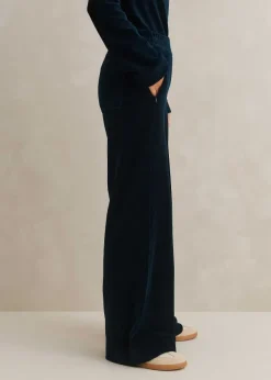 Clearance ME+EM Cord Velour Palazzo Pant Ink Blue