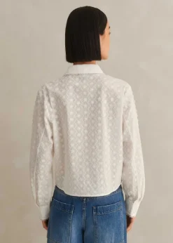 Sale ME+EM Cotton Broderie Cropped Jacket Blouse Soft White
