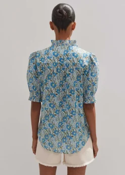 New ME+EM Cotton English Garden Print Top Blue/Khaki/Yellow