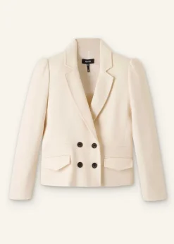 Best ME+EM Cotton Herringbone Fitted Short Blazer Ecru