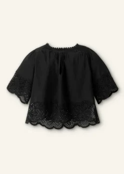 Best ME+EM Cotton Lace Flower Broderie Blouse Black
