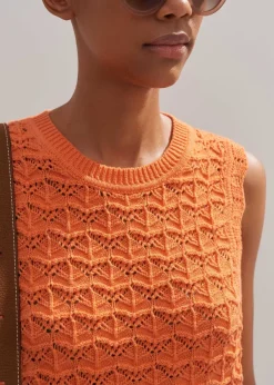 Hot ME+EM Cotton Lace Stitch Knit Vest Orange Zing