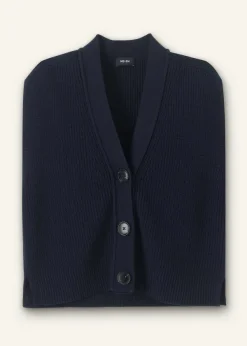 ME+EM Cotton Merino Rib Relaxed Buttoned Vest Navy