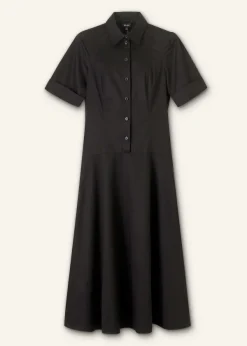 Hot ME+EM Cotton Sateen Midi Shirt Dress + Belt Black