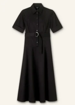 Hot ME+EM Cotton Sateen Midi Shirt Dress + Belt Black