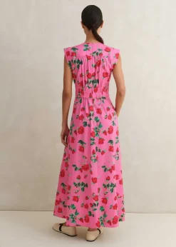 Outlet ME+EM Cotton Sateen Rose Print Maxi Dress Pink/Green/Red