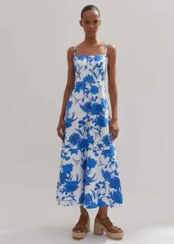 Online ME+EM Cotton Scribbled Flower Print Maxi Dress Light Cream/Blue/Black