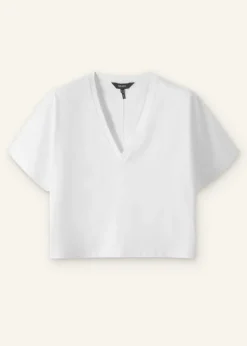 Hot ME+EM Cotton V-Neck Oversized Crop Tee Bright White