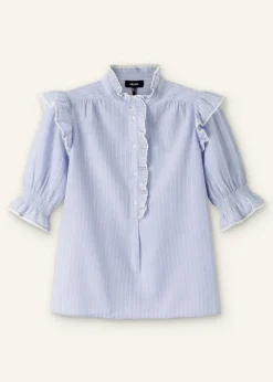 Hot ME+EM Cotton Voile Stripe Short Sleeve Top Cream/Blue
