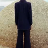 ME+EM Cotton-Blend Denim Kick-Flare Trouser Suit Blue