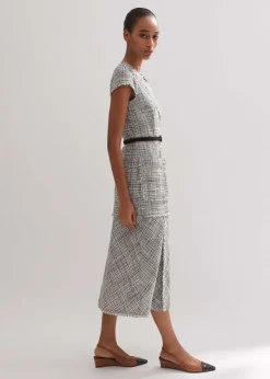 New ME+EM Cotton-Blend Fringe Trim Midi Dress Black/White