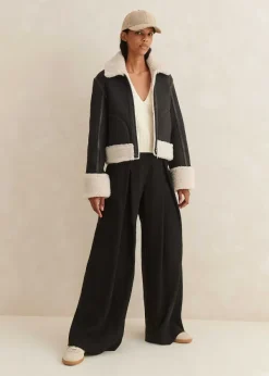 Clearance ME+EM Crop Aviator Jacket Black/Cream