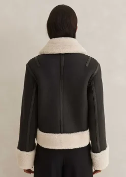 Clearance ME+EM Crop Aviator Jacket Black/Cream