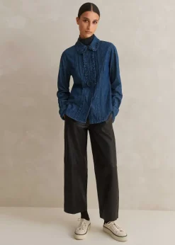 Clearance ME+EM Denim Frill Shirt Blue