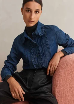 Clearance ME+EM Denim Frill Shirt Blue