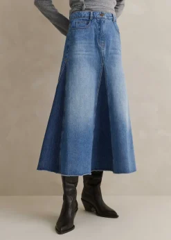 New ME+EM Denim Insert Midi Skirt Light/Dark Wash