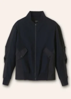 New ME+EM Flannel Mix Deconstructed Bomber Jacket Navy