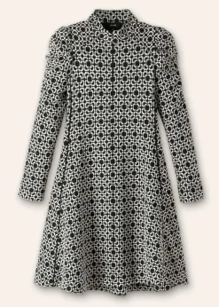 New ME+EM Graphic Jacquard Ponte Swing Dress Black/White