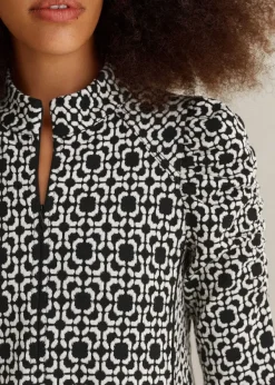 New ME+EM Graphic Jacquard Ponte Swing Dress Black/White