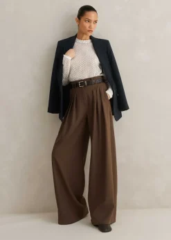 Clearance ME+EM High Waisted Multi Pleat Trouser + Belt Mocha