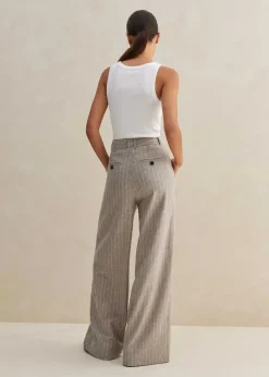 Clearance ME+EM Italian Pinstripe Wide-Leg Trouser Pale Grey/Chalk
