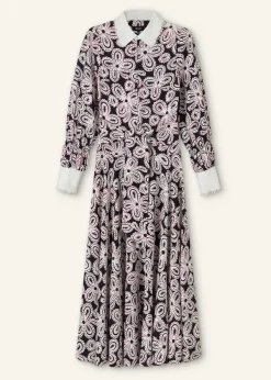 Clearance ME+EM Lace Flower Print Shirt Maxi Dress + Belt Black/Pink/Cream