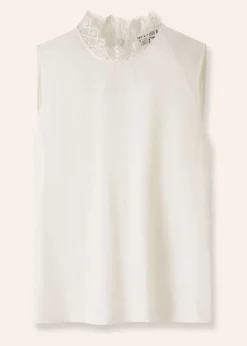 Discount ME+EM Lace Trim Crew Neck Layering Tank Soft White