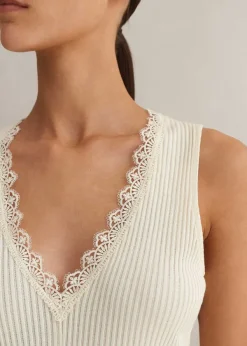 Discount ME+EM Lace Trim V Neck Layering Tank Cream