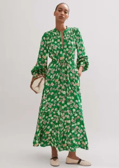 Outlet ME+EM Lantana Flower Print Drawstring Maxi Dress Green/Pink/Multi