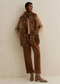 Best ME+EM Luxe Toscana Shearling Long Gilet Tan
