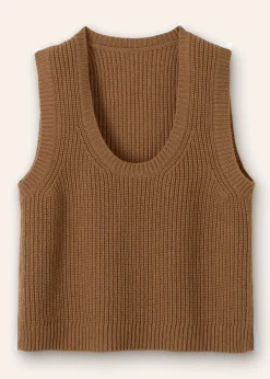 ME+EM Merino Cashmere Ribbed Scoop Neck Vest Camel