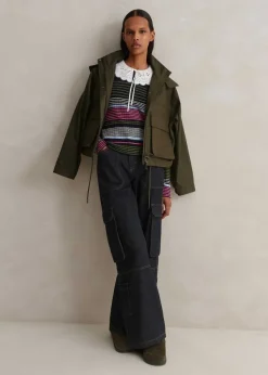 Discount ME+EM Merino Stretch Slim Rib Stripe Jumper Navy Multi