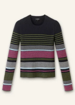 Discount ME+EM Merino Stretch Slim Rib Stripe Jumper Navy Multi