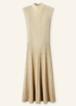 Outlet ME+EM Metallic Rib Knit Cap Sleeve Midi Dress Pale Gold