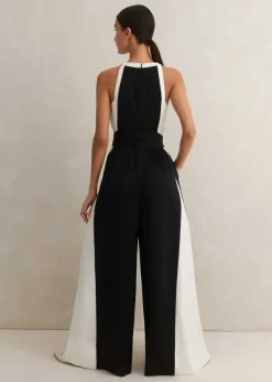 Sale ME+EM Monochrome Halterneck Jumpsuit + Belt Black/Cream