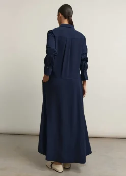 Sale ME+EM Panelling Detail Maxi Shirt Dress Navy